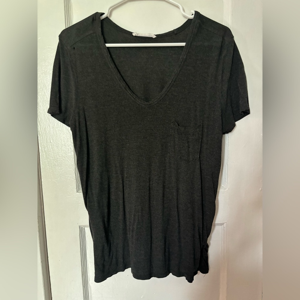 T by Alexander Wang Dark Heather Grey V Neck Pocket T-shirt sz S